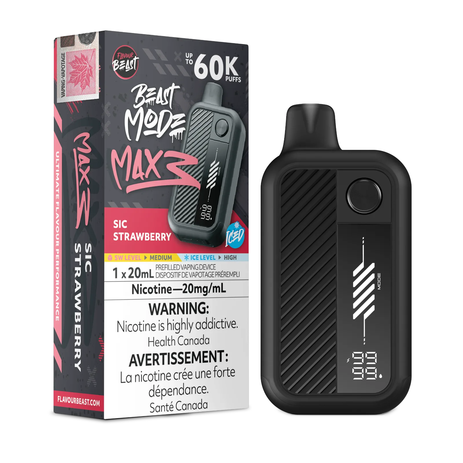 Flavour Beast Beast Mode Max 3 - Sic Strawberry Iced 20MG 60K