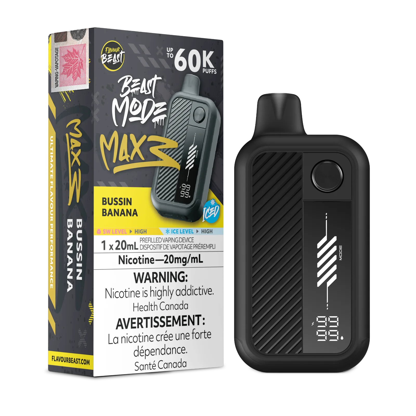 Flavour Beast Beast Mode Max 3 - Bussin Banana Iced 20MG  60K