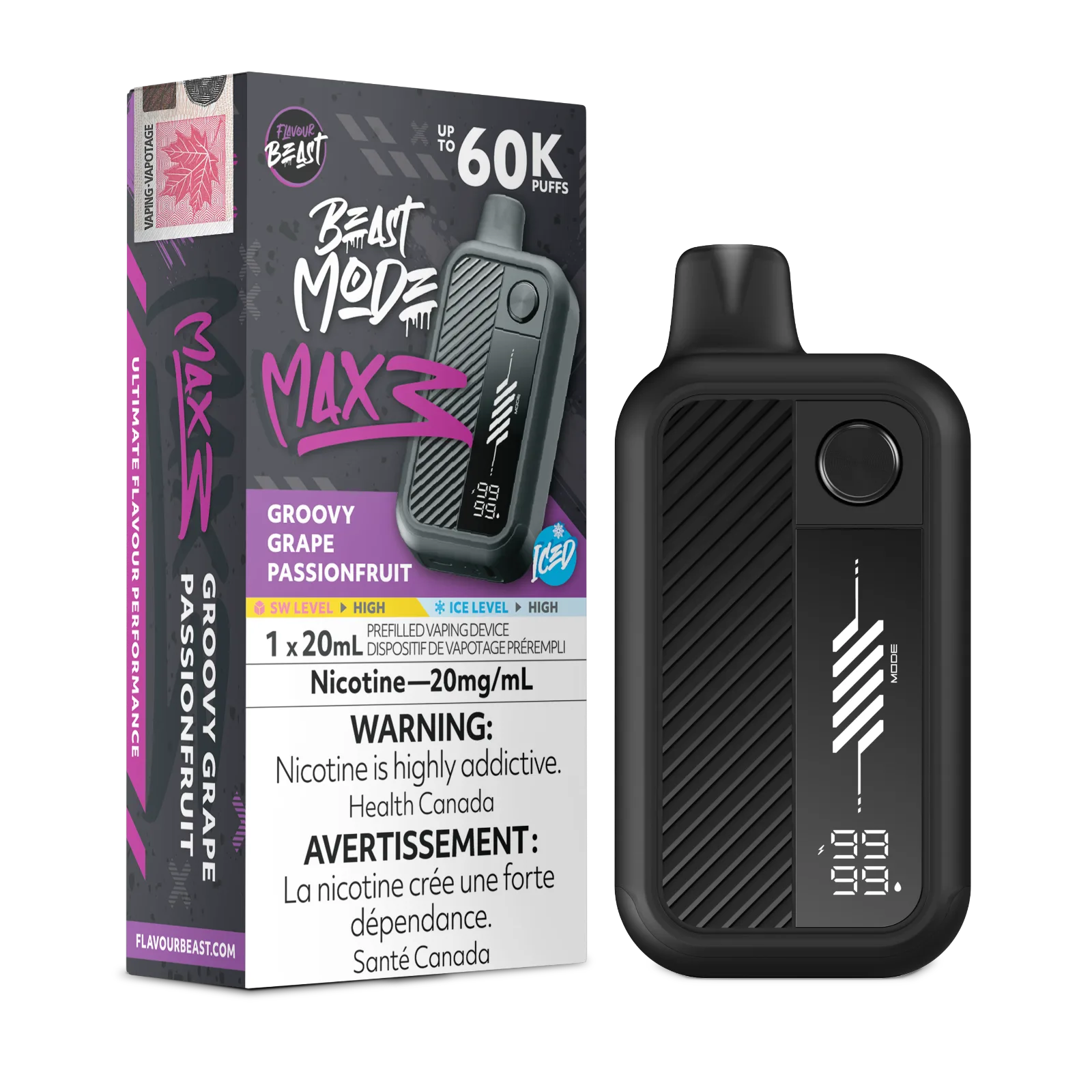 Flavour Beast Beast Mode Max 3 - Groovy Grape Passionfruit Iced 20MG 60K