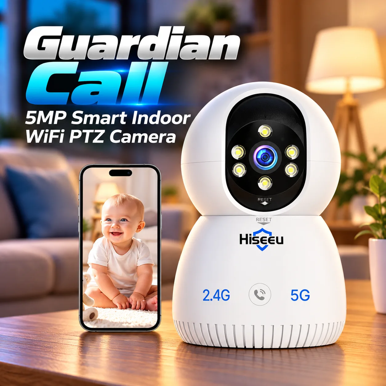 Guardian Call 5MP Smart Indoor WiFi PTZ Camera